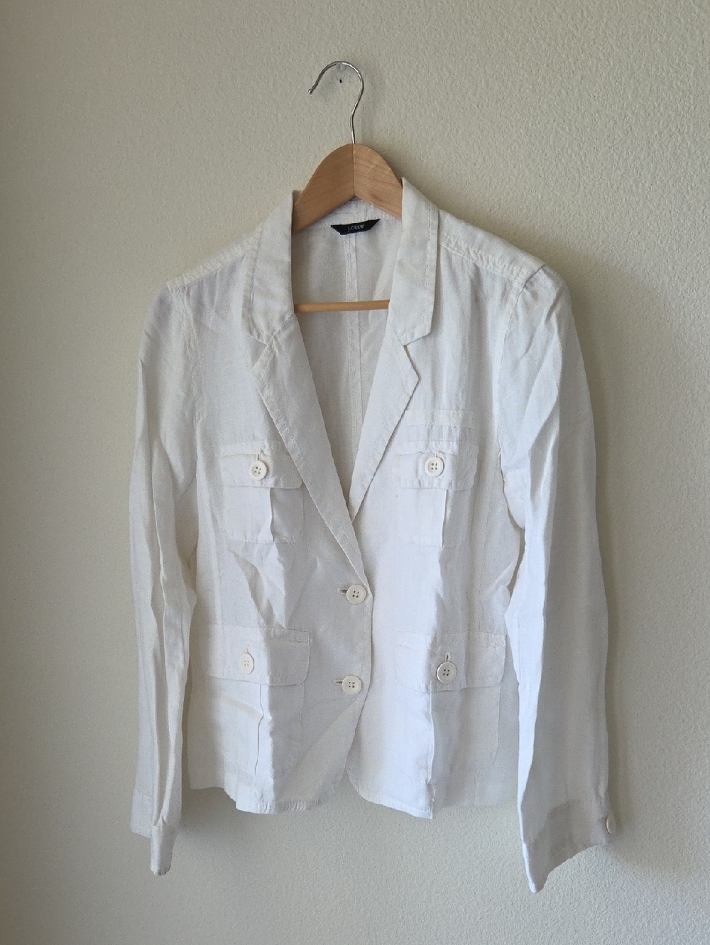 J. Crew White Button-Front Linen Blazer